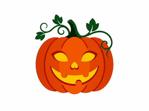 Cute Halloween Jack O Lantern Pumpkin with Glowing Face Isolated on White Background Flat Vector Illustration