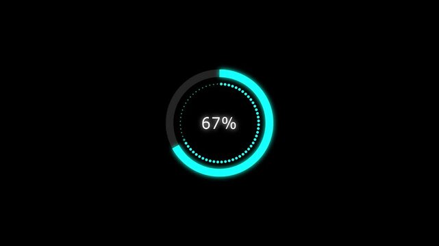 A modern Circle Loading bar icon animation. 67% number percent circle loading icon modern design animation. and creating a stunning 4k video.