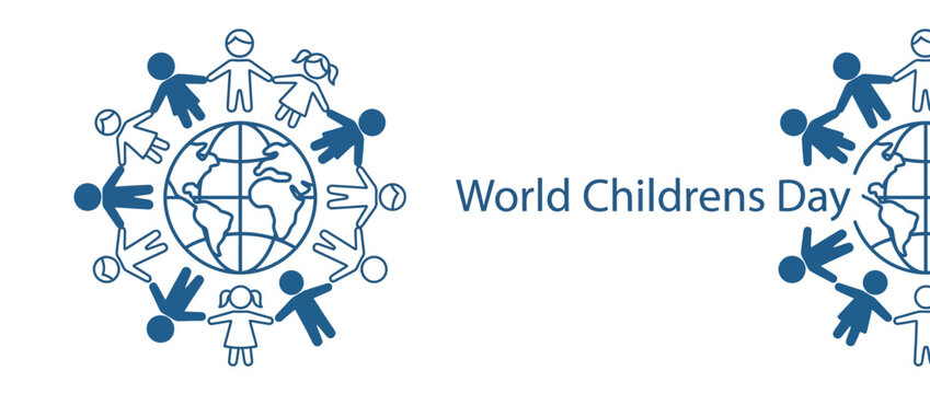 World Children's Day Globe Unity Diverse Kids Holding Hands Circle