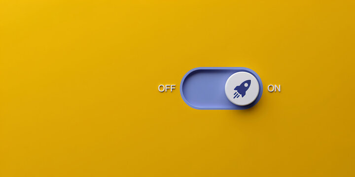 Toggle switch showing rocket icon on a yellow background with performance interface optimization activation background business