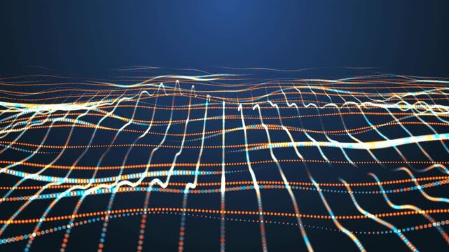 Horizontal Seamless Loop Digital Grid Network Wave Background