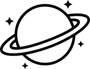 planet saturn outline icon with rings and stars line art vector graphic element isolated on white background clipart © MdJherulIslam