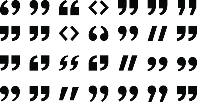 Quotation marks vector icon set black silhouette typography quote symbol collection isolated on white background