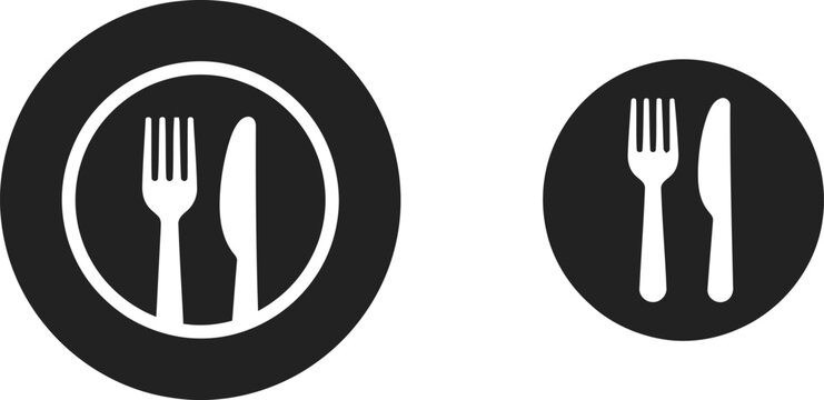 restaurant dining food menu icon fork and knife plate silhouette vector graphic element isolated on white background