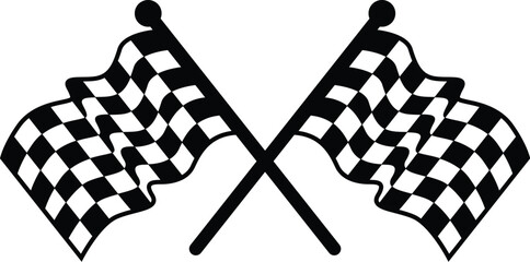 Obraz premium crossed racing checkered flag silhouette, waving finish line flags illustration for sports events, automotive racing, and speed contests
