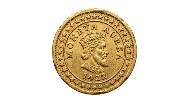 Ancient gold coin with king's profile and year 1422 inscribed