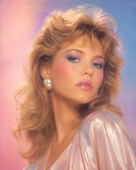 Fototapeta premium Retro 1980s glamour portrait pastel background