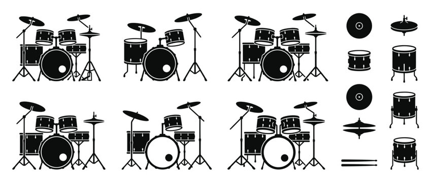 Collection of Drum Set Silhouettes and Elements
