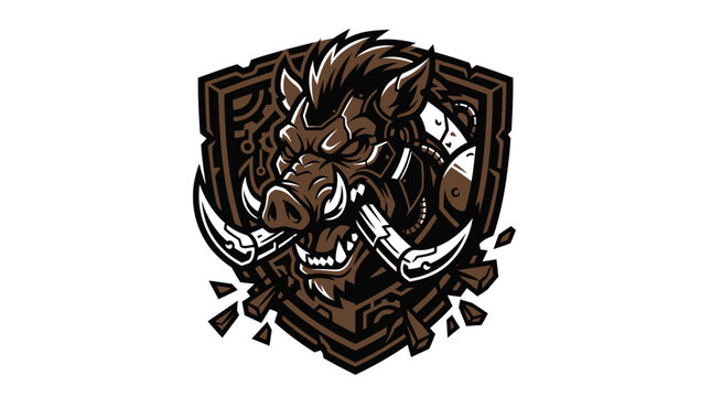 Aggressive wild boar mascot logo emblem design.