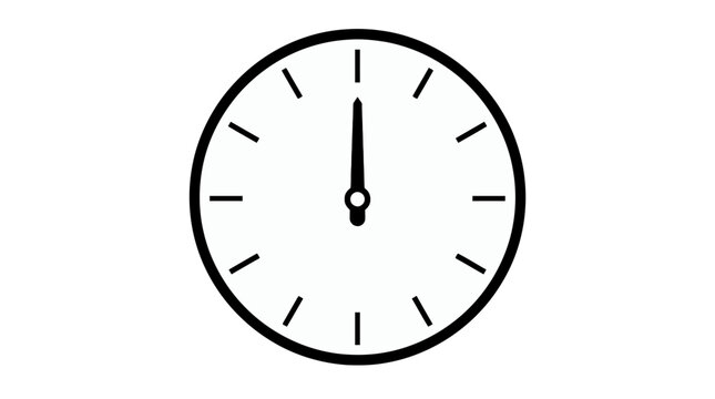 Minimalist analog clock showing twelve o'clock, midnight or noon time.