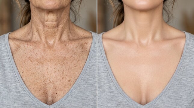 Before and after decolletage neck and chest anti-aging skin care	