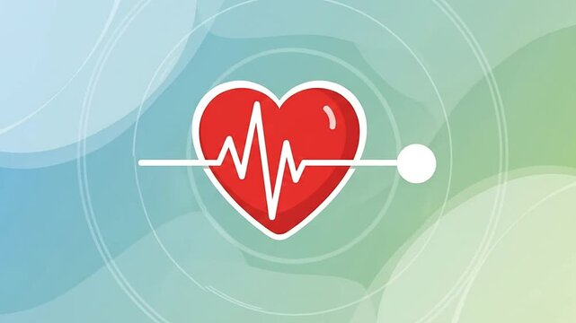 A red heart icon with a white pulse line on a soft abstract gradient background