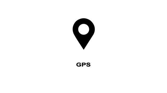 Black location pin icon with the word GPS below on a white background marker navigation