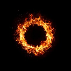 Fototapeta premium Abstract fiery ring of flames burning isolated on black with abstract isolated background