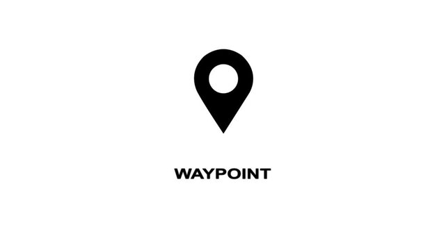 Black waypoint marker icon with the word WAYPOINT on a white background location