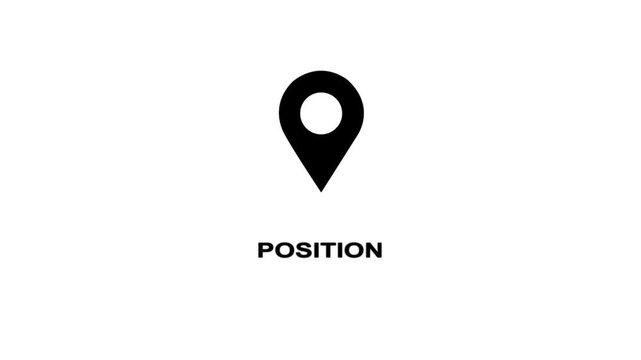 Black position pin icon with the word POSITION centered below on a white background marker navigation
