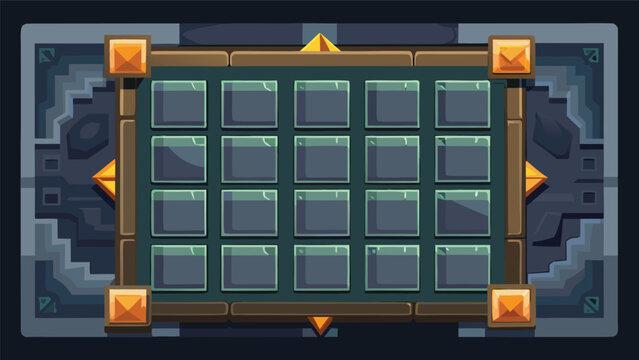 Game interface element with rectangular empty grid frames and stone border interface template rectangular background platform inventory selection container structure application software