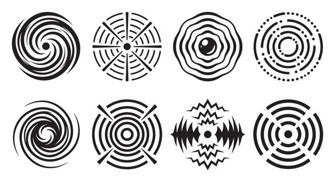 Abstract circular patterns set with spiral, radial, and geometric designs.