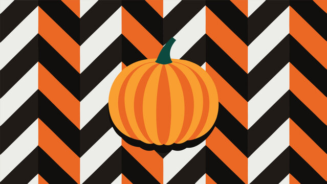 Orange pumpkin icon on zigzag chevron pattern background with halloween minimalist seasonal background vegetable thanksgiving geometric abstract decoration backdrop illustration celebration