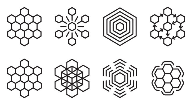 Geometric honeycomb hexagon patterns on white background geometric abstract design.