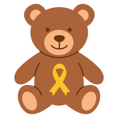 Naklejka premium Childhood Cancer Awareness Teddy Bear Illustration with Gold Ribbon for Pediatric Cancer Campaigns, Charity Events, Healthcare Education, and Awareness Design. Vector Isolated
