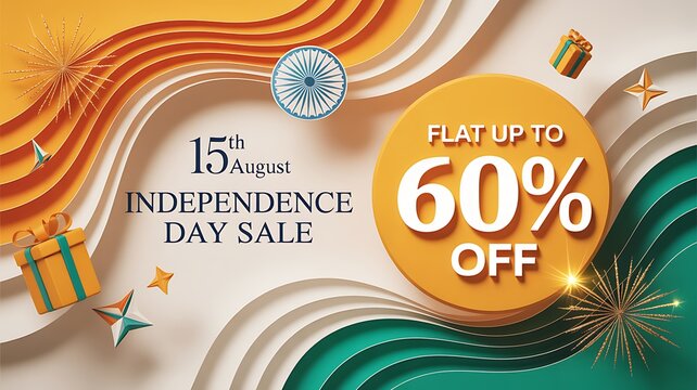 India independence day sale banner with sixty percent off