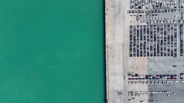 Many new cars running cargo ship, Ro-Ro Ship for import export shipping cars by Vessel Freight forwarding service ship, Logistics transportation dealer shipping Cars Cars Export Terminal at Yokohama