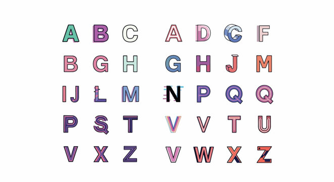 Colorful alphabet letters arranged in a grid pattern.