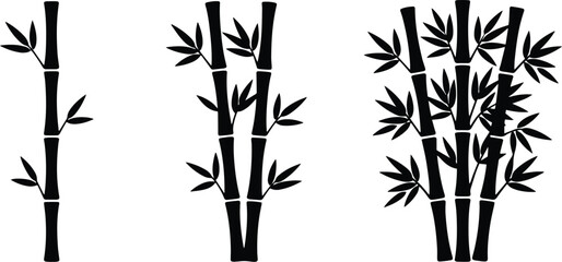 Obraz premium Bamboo Stem Silhouette Set with Bamboo Forest, Black Asian Botanical Vector EPS Collection Isolated on White Background