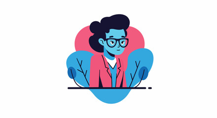 Cartoon character wearing superhero costume and glasses. © MASJAB