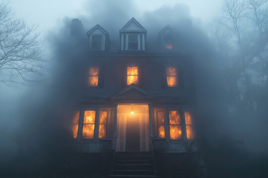 Haunting Stillness Surrounds the Faintly Lit Suburban Home