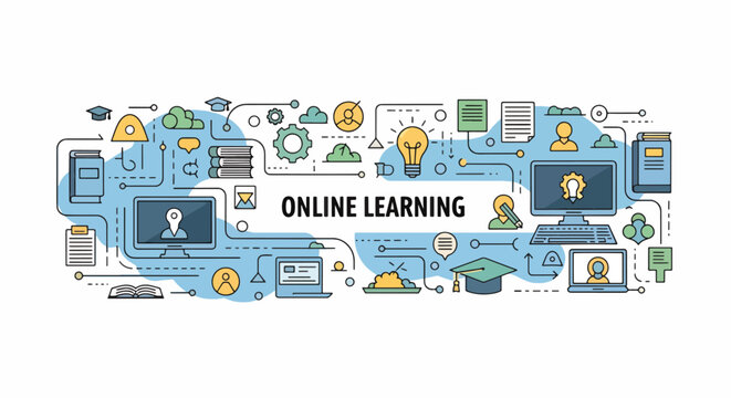 Online learning and remote education concept illustration.