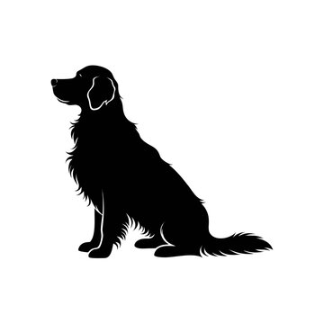 Golden Retriever silhouette vector, black sitting dog profile icon, long-haired retriever pet illustration for logo design and animal branding
