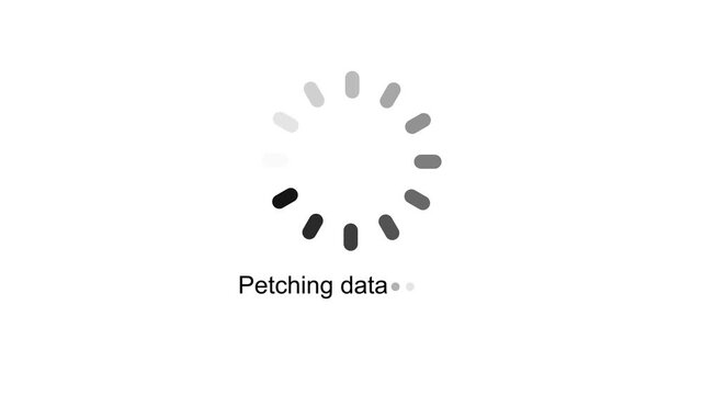 Fetching Data Text Status Indicator with Animated Circular Progress Wheel Preloader UI Graphic Element Seamless Loop Video on White Background for Web API, Application Loading, and UX Screen.