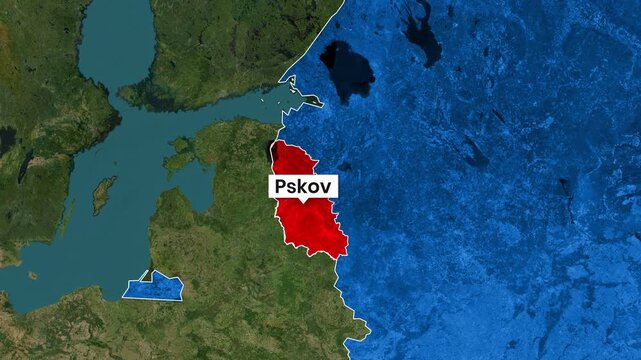 Pskov Oblast Highlighted on Russia Country Map Animation