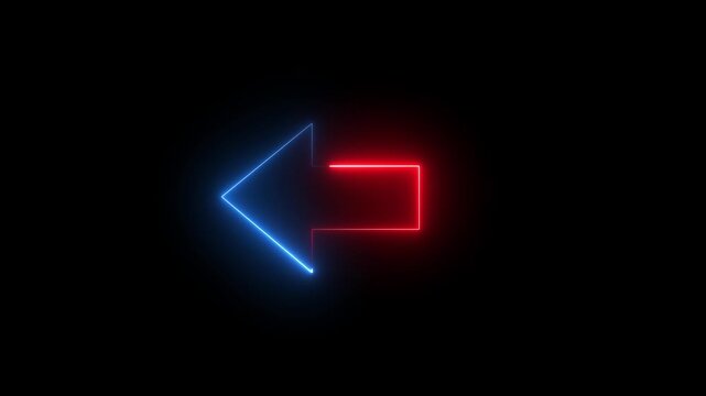 Abstract beautiful saber arrow loading animation, black background featuring glowing red and blue arrow pointing left arrow loading icon and uploading.