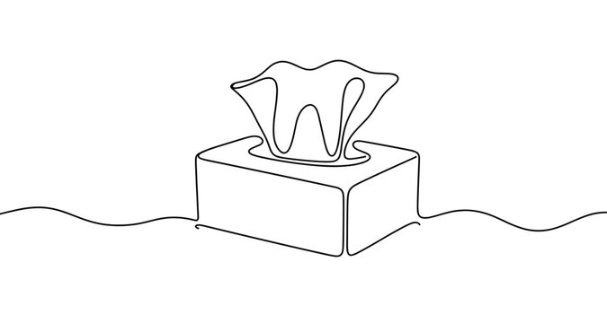 Line art illustration of a tissue box with a tissue coming out  