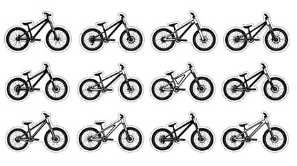 Obraz premium Black White Trial Bikes Line Art Sticker Illustration Set