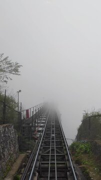 Monorail go to  Fansipan Mountain Vietnamese call Phan Xi Păng at  Sapa Vietnam - is the highest mountain in the Indochinese Peninsula - Travel Footage