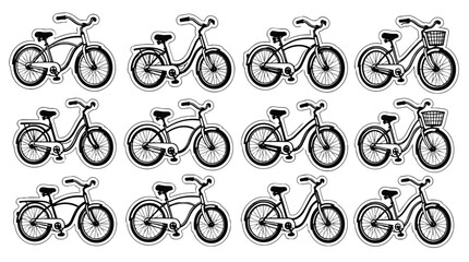 Fototapeta premium Black and White Bicycle Pattern Illustration with Various Cycling Icons