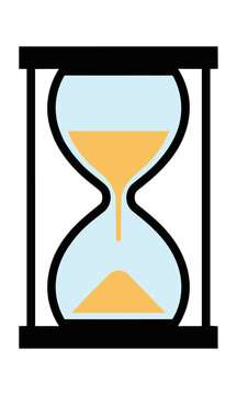 Minimalist hourglass icon with flowing sand in a sleek glass frame isolated on white background time management concept
