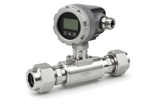 Industrial Inline Flow Meter for Liquid Cooling System Isolated on White Background