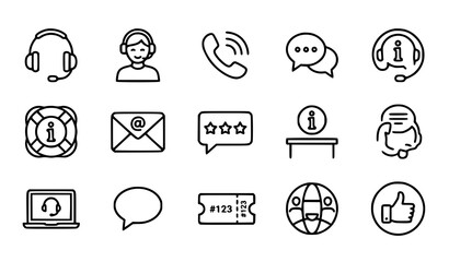 Fototapeta premium Customer Support Icon Set with Headset Chat Helpdesk and Contact Symbols for Service and Communication Design