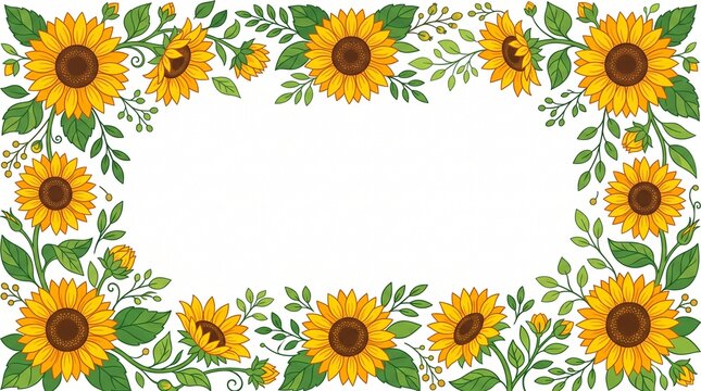 Bright Sunflower Floral Border | Rustic Summer Botanical Frame