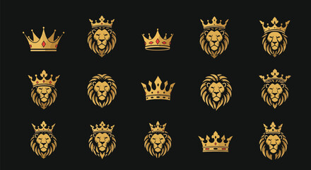 Golden crowns and tiaras set against dark background. © MASJAB