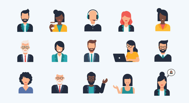 Diverse collection of colorful cartoon people in various poses.