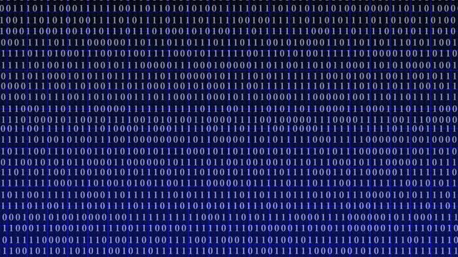  Binary Code on Digital dark Background. Rows of ones and zeros in a binary pattern create a digital data backdrop, symbolizing coding and information processing 4k video animation.