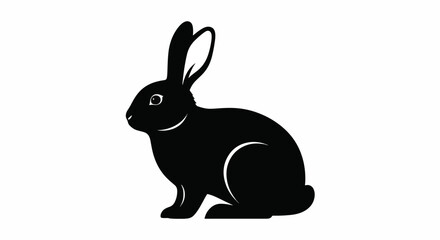 Black silhouette of a sitting rabbit in a minimalist style. © MASJAB