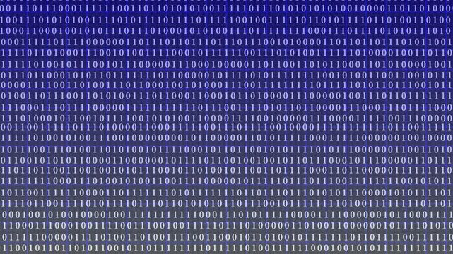  Binary Code on Digital dark Background. Rows of ones and zeros in a binary pattern create a digital data backdrop, symbolizing coding and information processing 4k video animation.