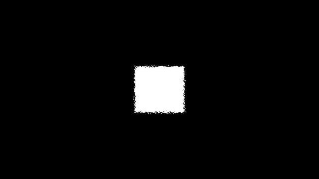 Creative Abstract Design Asset Rough White Chalk Square Animated on Black Background. Distressed Textured Block Effect, Grunge Paint Stamp Element 4k animation